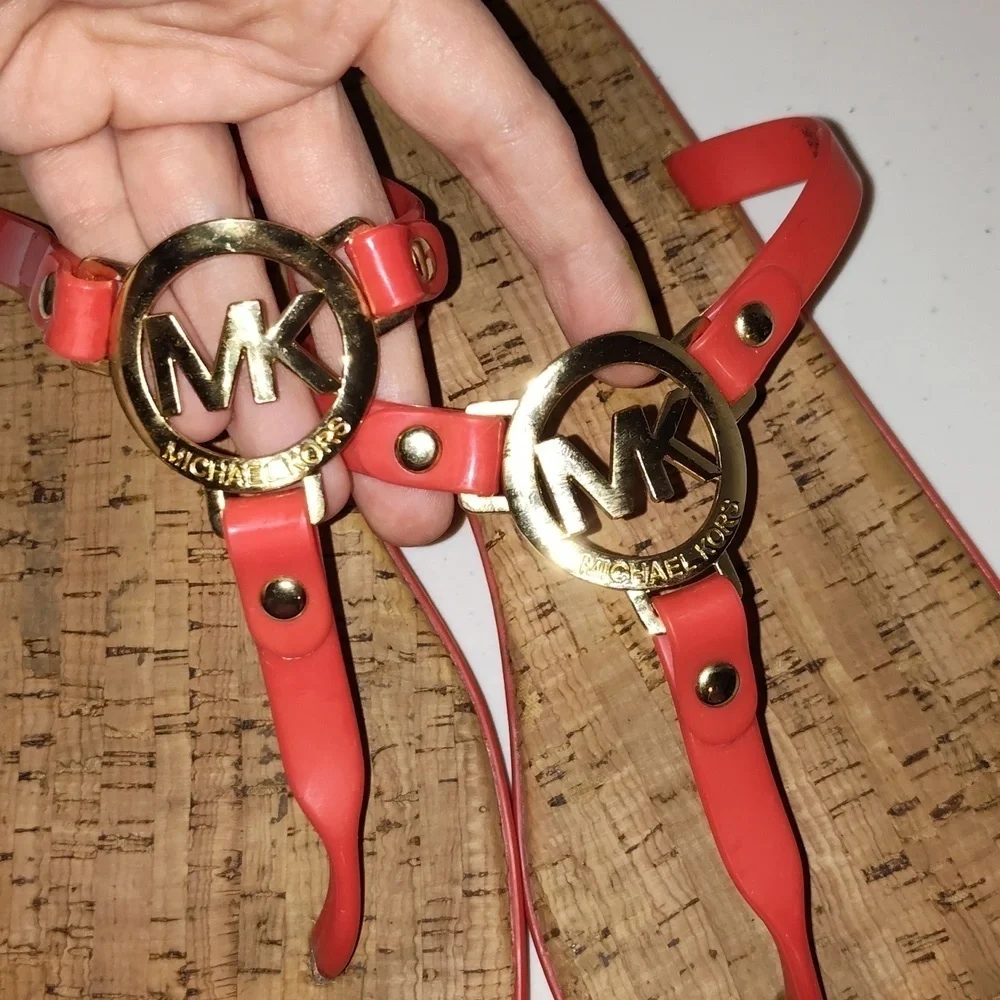 Michael Kors orange jelly cork with gold hardware sandals. Size 8